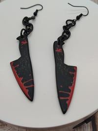 Image 7 of black knives, spooky Halloween earrings
