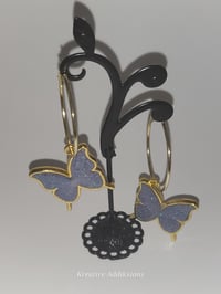 Image 7 of On the gold hoop Lavendar sparkle Butterfly Earrings