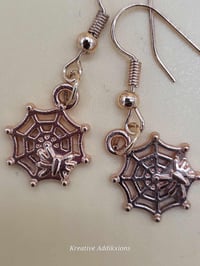 Image 3 of Rose Gold Spiderweb Earrings: Alloy Steel Halloween Jewelry