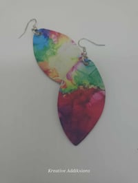 Image 5 of Vibrant Watercolor faux leather earring Drops