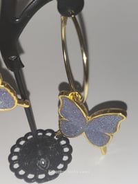 Image 8 of On the gold hoop Lavendar sparkle Butterfly Earrings