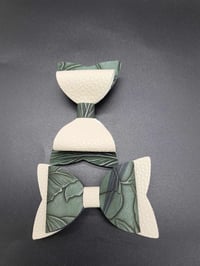 Image 8 of Embossed Dark Green Hair Bows: Faux Leather Cream Set