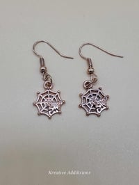 Image 4 of Rose Gold Spiderweb Earrings: Alloy Steel Halloween Jewelry