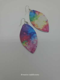 Image 6 of Vibrant Watercolor faux leather earring Drops