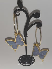 Image 9 of On the gold hoop Lavendar sparkle Butterfly Earrings