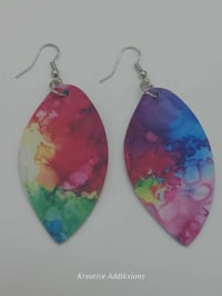 Image 7 of Vibrant Watercolor faux leather earring Drops