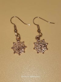 Image 5 of Rose Gold Spiderweb Earrings: Alloy Steel Halloween Jewelry
