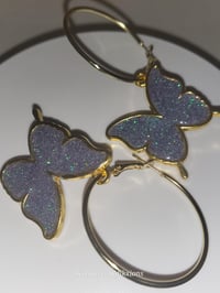 Image 10 of On the gold hoop Lavendar sparkle Butterfly Earrings