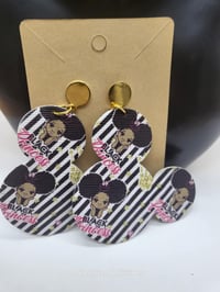 Image 4 of Handcrafted Black Princess Mickey Chic Faux Leather Earrings