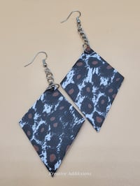 Image 2 of Handcrafted faux leather Diamond-shaped Leopard Print Earrings