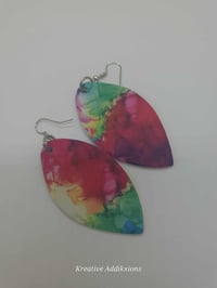 Image 10 of Vibrant Watercolor faux leather earring Drops
