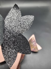 Image 3 of Black glitter gold and pink distressed 3pc hairbow set