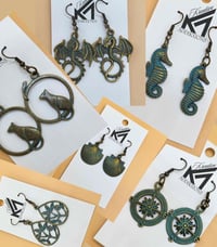 Image 3 of Handcrafted Bohemian Vintage Turquoise Dangle Earrings Set Retro Boho Ocean Theme