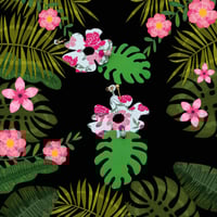 Image 3 of Handcrafted Floral Faux Leather Earrings: Green & Pink Blossom Drops