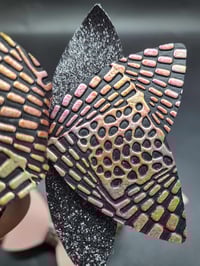 Image 6 of Black glitter gold and pink distressed 3pc hairbow set