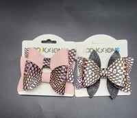 Image 7 of Black glitter gold and pink distressed 3pc hairbow set