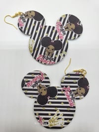Image 10 of Handcrafted Black Princess Mickey Chic Faux Leather Earrings