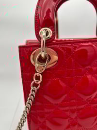 Image 9 of Christian Dior Mini Lady Dior Red Patent Cannage Calfskin Bag