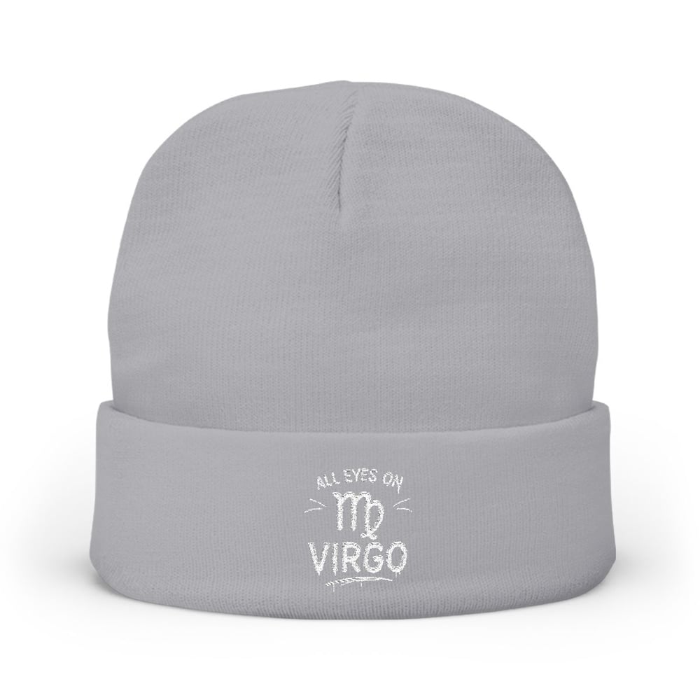 Image of Virgo Embroidered Knit Beanie — "All Eyes On Virgo" Astrological Winter Hat