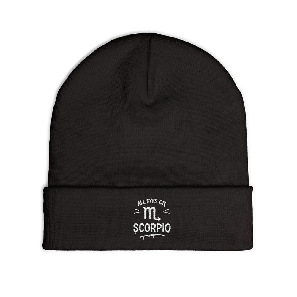 Image of Scorpio Embroidered Knit Beanie – "All Eyes on M. Scorpio" Zodiac Winter Hat