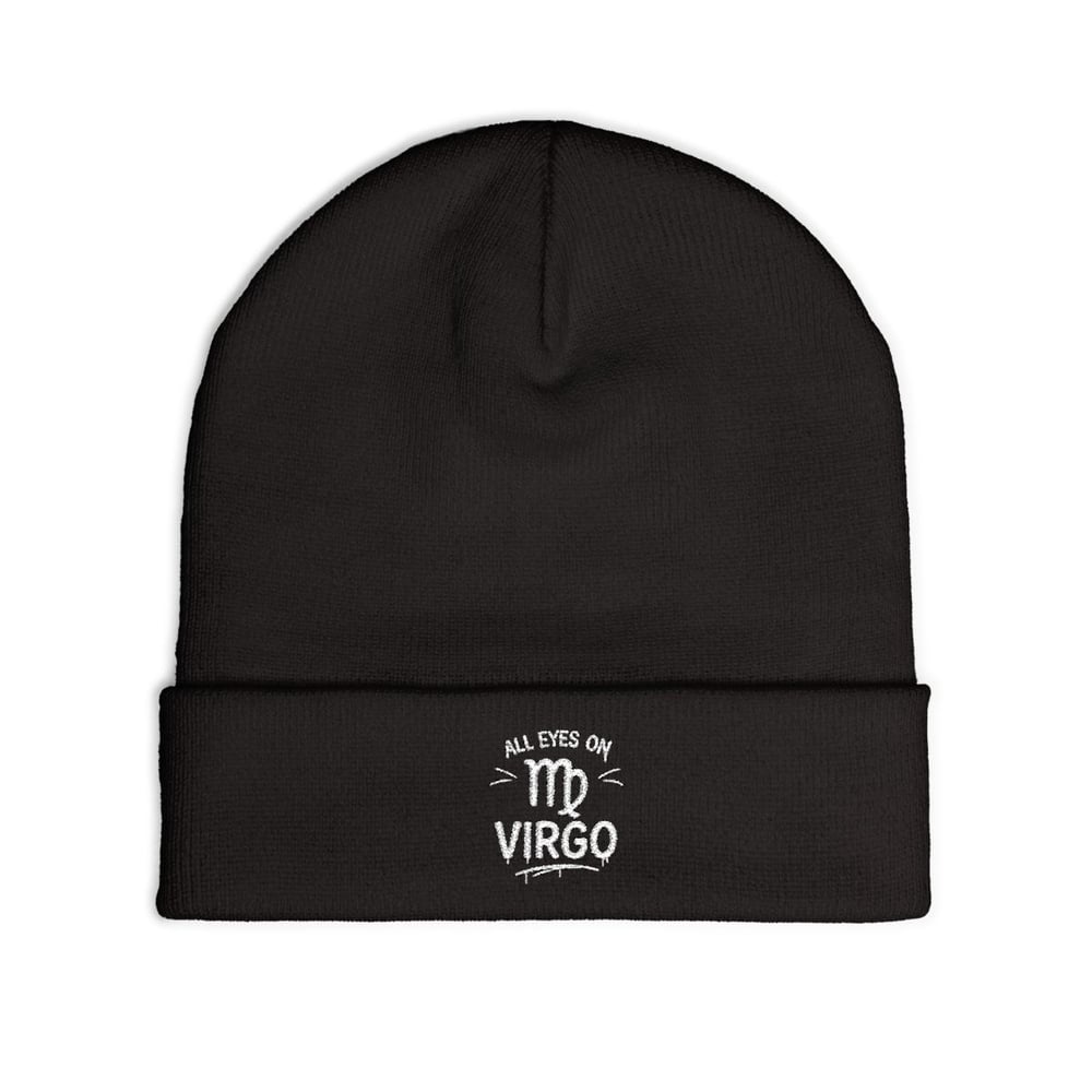 Image of Virgo Embroidered Knit Beanie — "All Eyes On Virgo" Astrological Winter Hat