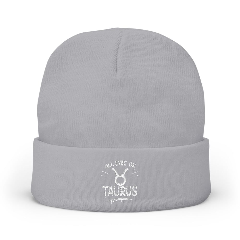 Image of Embroidered 'All Eyes on Taurus' Knit Beanie — Zodiac Taurus Winter Hat