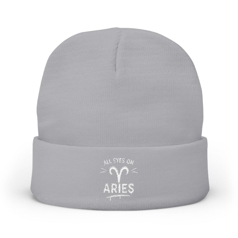 Image of Aries Embroidered Knit Beanie — "All Eyes On" Zodiac Winter Hat