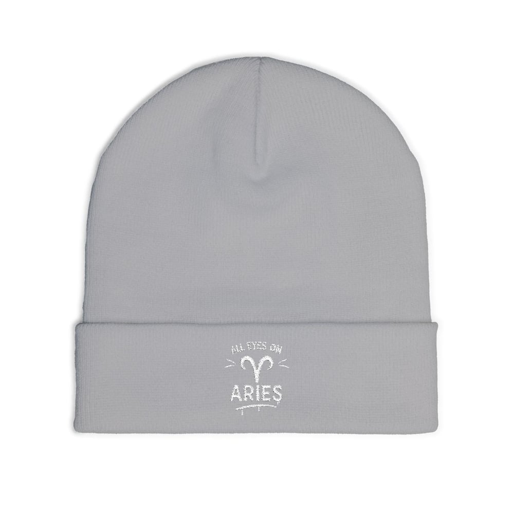 Image of Aries Embroidered Knit Beanie — "All Eyes On" Zodiac Winter Hat