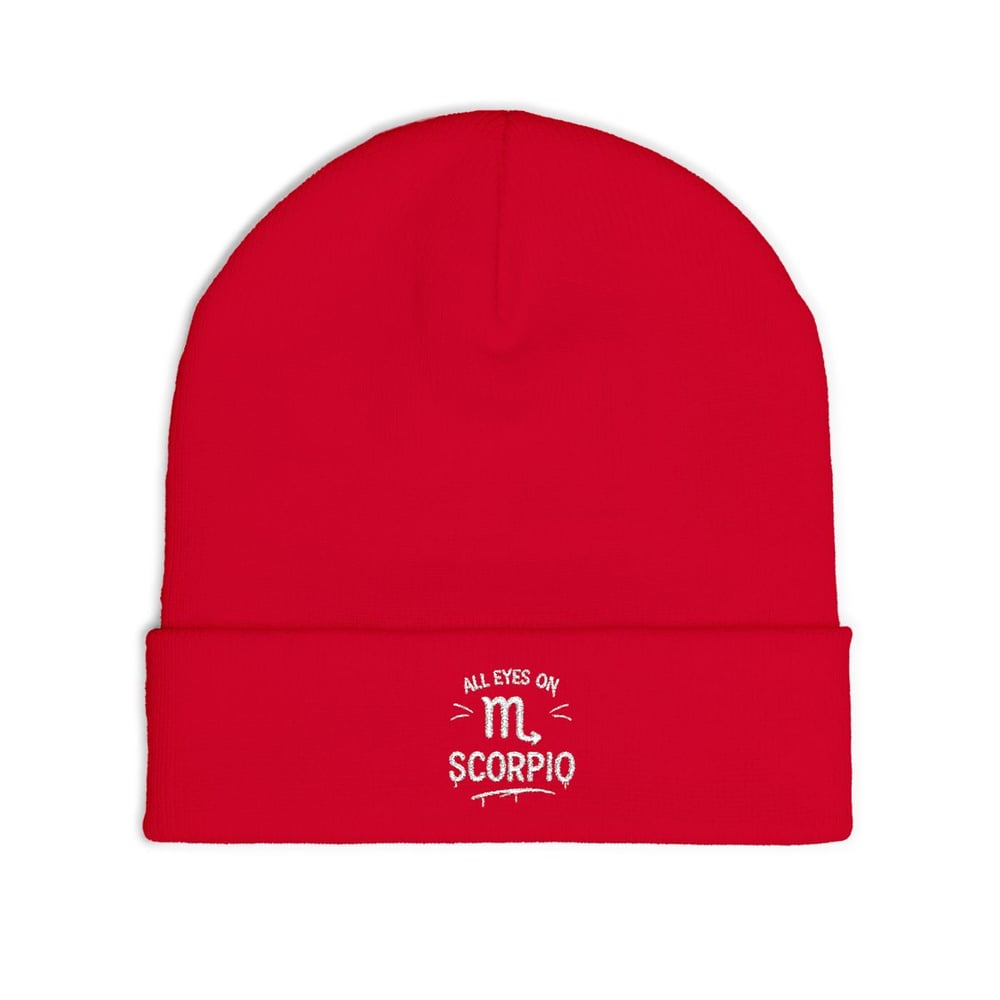 Image of Scorpio Embroidered Knit Beanie – "All Eyes on M. Scorpio" Zodiac Winter Hat