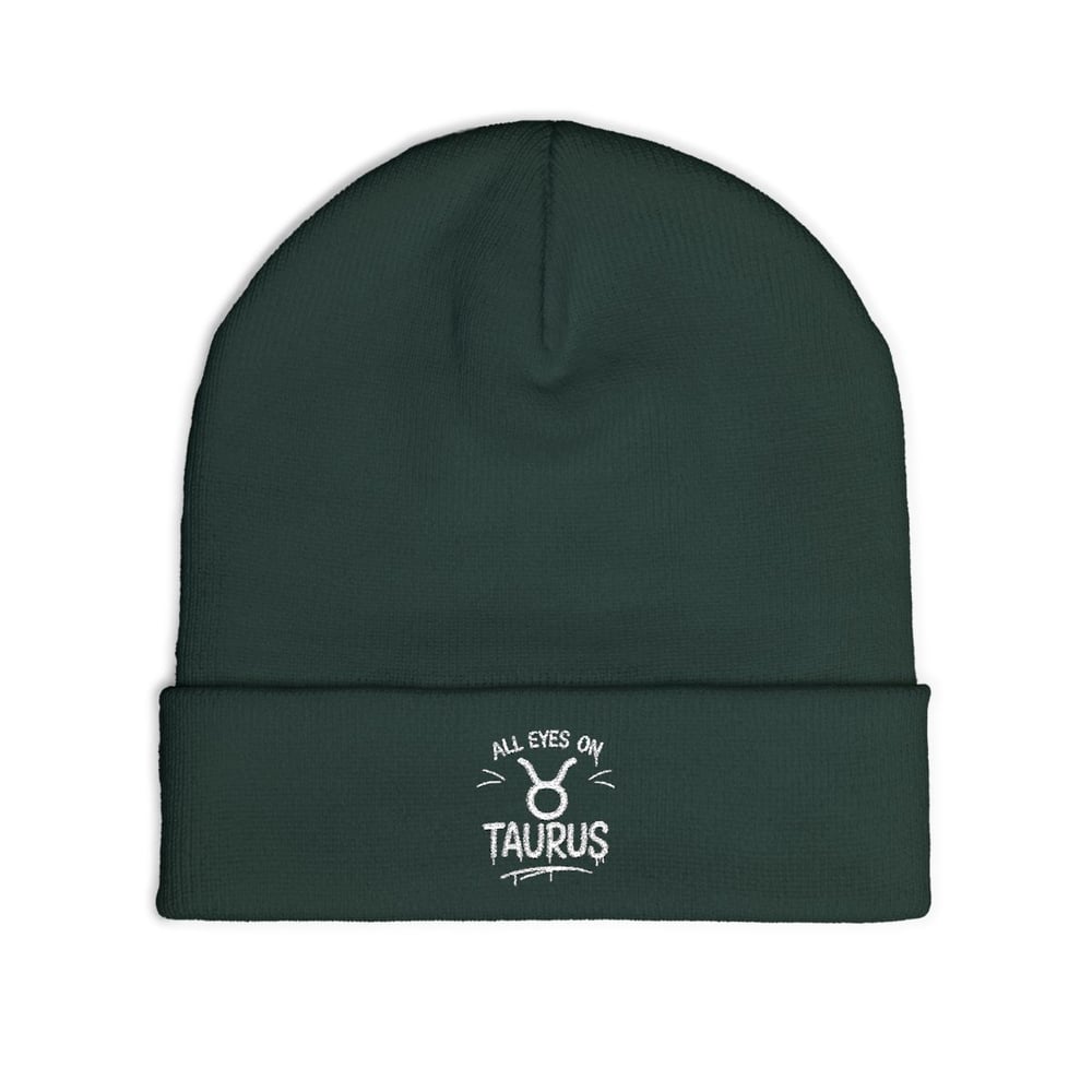 Image of Embroidered 'All Eyes on Taurus' Knit Beanie — Zodiac Taurus Winter Hat