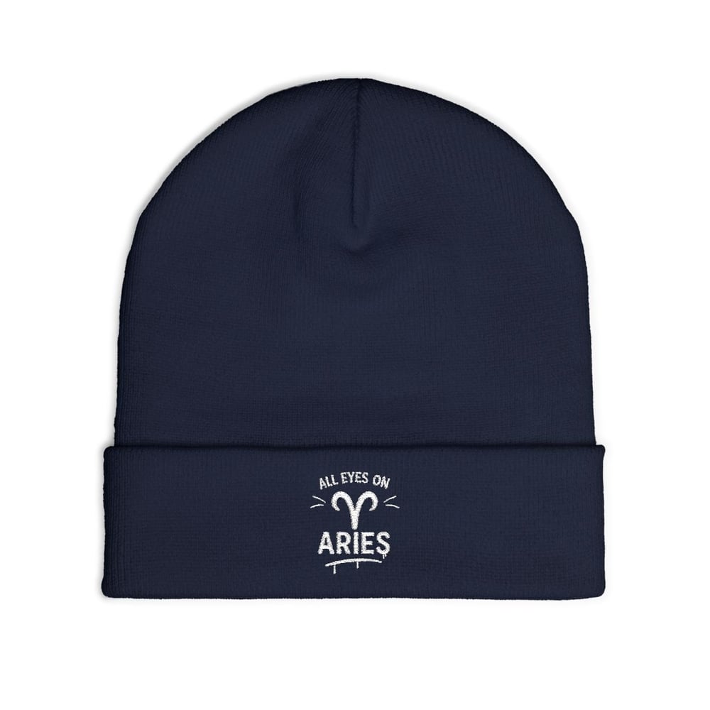 Image of Aries Embroidered Knit Beanie — "All Eyes On" Zodiac Winter Hat