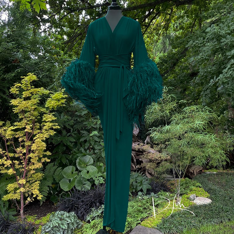 Deep Green Sheer "Selene" Dressing Gown 