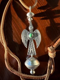 Image 1 of WL&A Royston Medicine Bird Pendant w/ rotating Silver Half Dollar Pearl - Size 5in x 1.6in