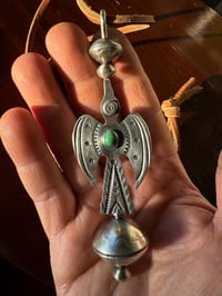 Image 2 of WL&A Royston Medicine Bird Pendant w/ rotating Silver Half Dollar Pearl - Size 5in x 1.6in