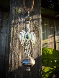 Image 5 of WL&A Royston Medicine Bird Pendant w/ rotating Silver Half Dollar Pearl - Size 5in x 1.6in
