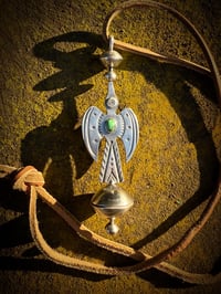 Image 4 of WL&A Royston Medicine Bird Pendant w/ rotating Silver Half Dollar Pearl - Size 5in x 1.6in