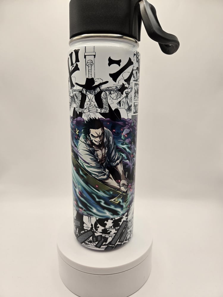 Image of Hawk-Eye Resolve | Anime-Inspired Swordsman Manga Panel Water Bottle
