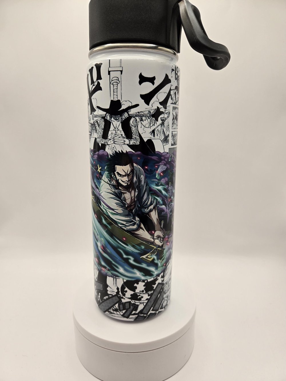 Image of Hawk-Eye Resolve | Anime-Inspired Swordsman Manga Panel Water Bottle