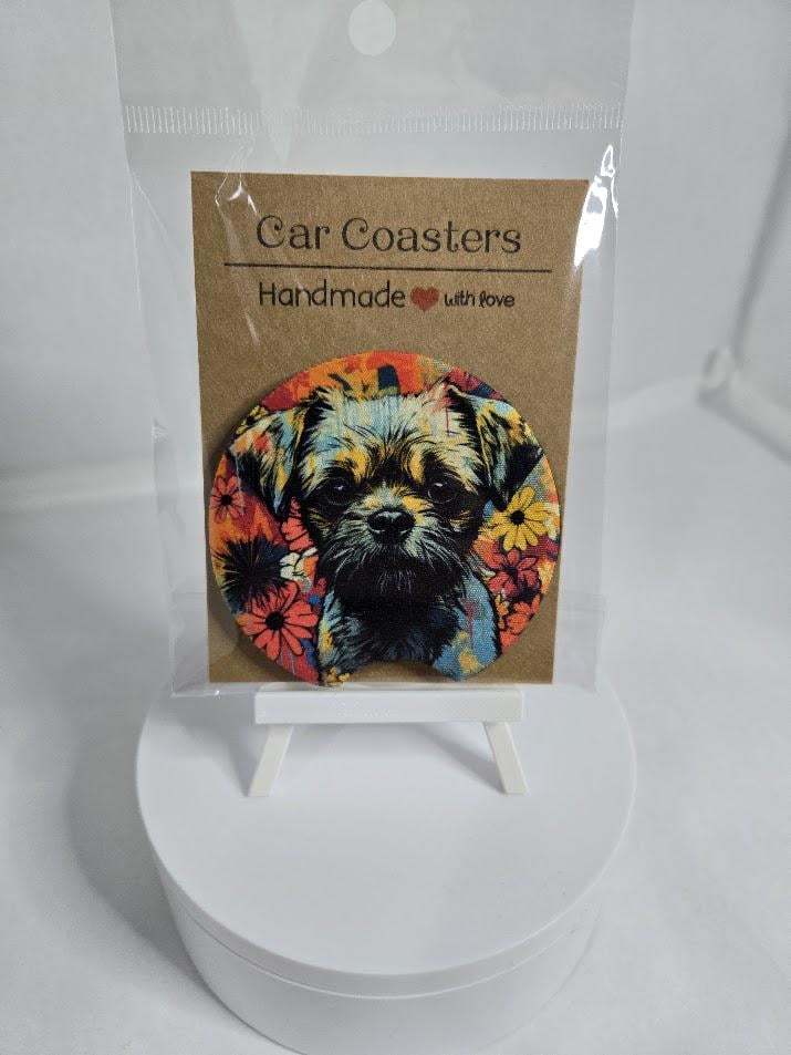 Image of Border Terrier & Blooms Car Coaster - 1 Pack