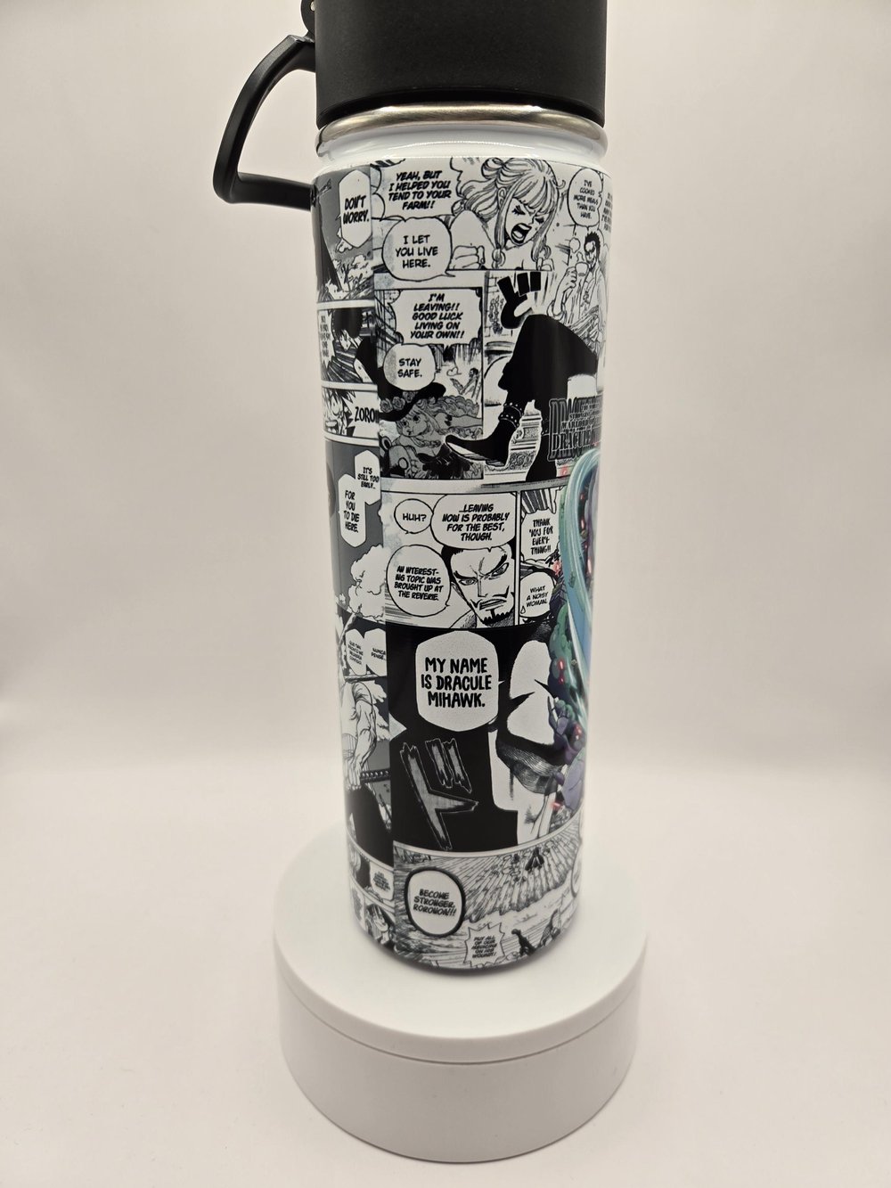 Image of Hawk-Eye Resolve | Anime-Inspired Swordsman Manga Panel Water Bottle