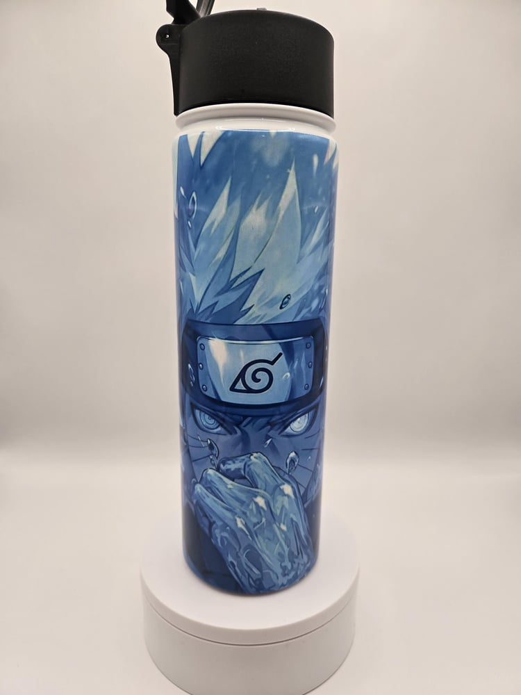 Image of Copy Ninja Sensei - Blue Anime Metal Water Bottle – 22oz | Flip-Top Straw Lid + Carry Handle