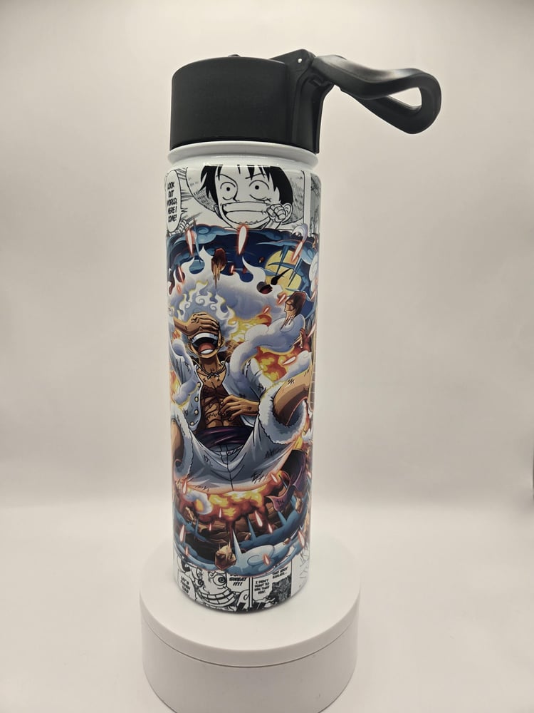 Image of Straw Hat Pirate Captain Action Metal Water Bottle – 22oz | Flip-Top Straw Lid + Carry Handle