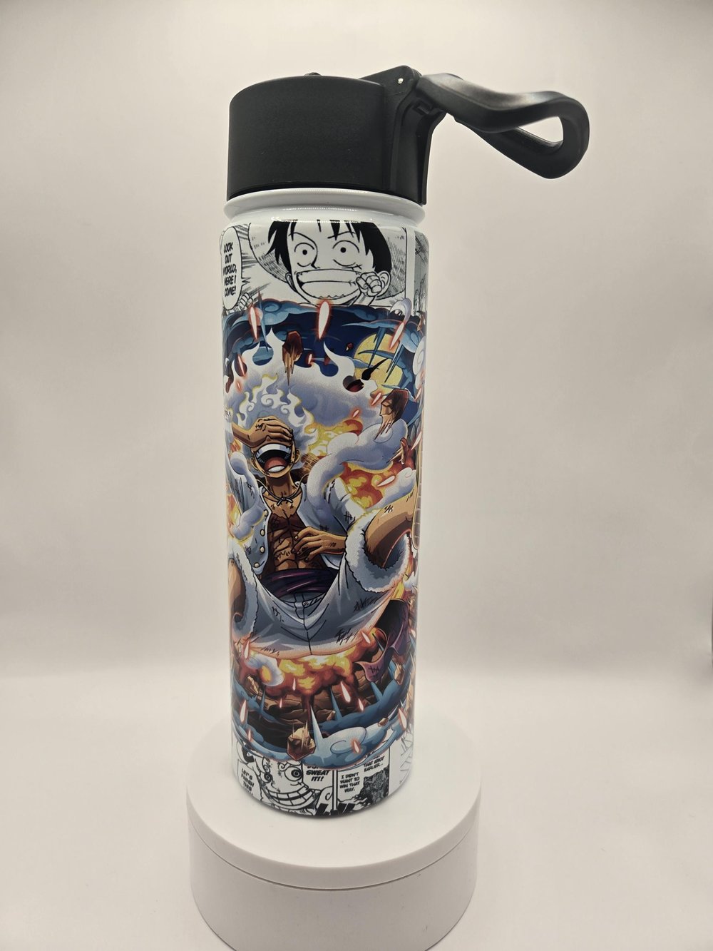Image of Straw Hat Pirate Captain Action Metal Water Bottle – 22oz | Flip-Top Straw Lid + Carry Handle