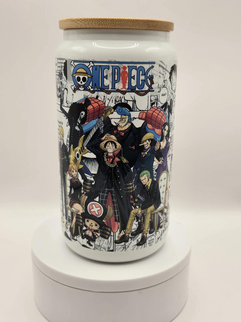 Image of Anime-Inspired Comic Panel Glass Cup – 16oz Frosted Glass Tumbler w/ Bamboo Lid & Metal Straw