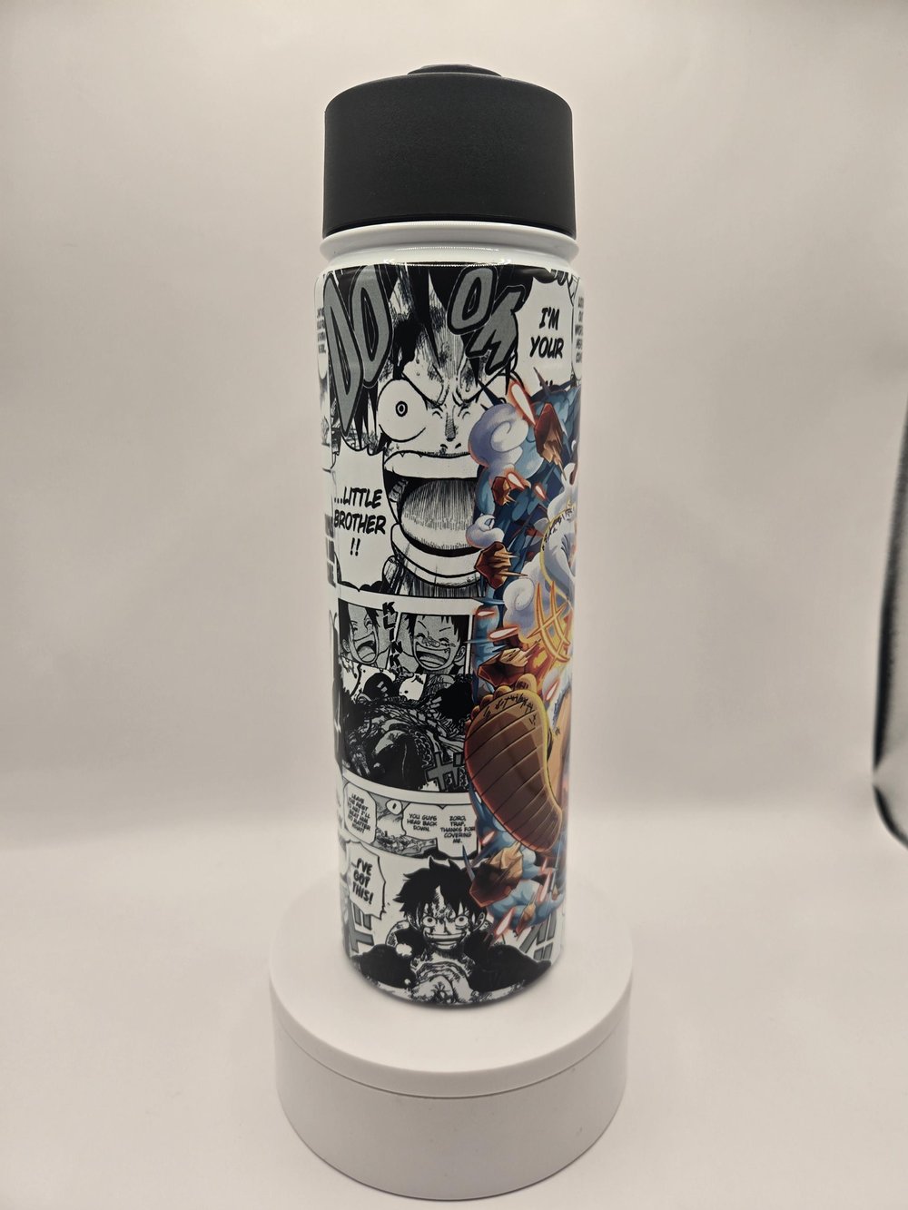 Image of Straw Hat Pirate Captain Action Metal Water Bottle – 22oz | Flip-Top Straw Lid + Carry Handle