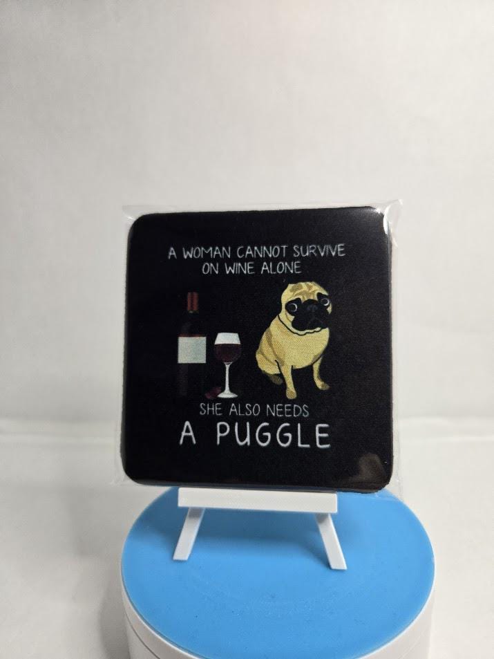 Image of 2-Pack "Wine & Puggle" Coasters – The Perfect Pairing!