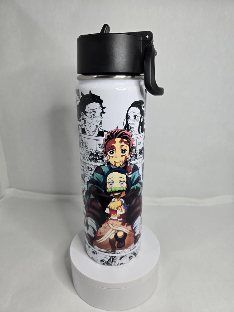 Image of 22oz Metal Anime-Inspired Sibling Duo Water Bottle Tumbler – Flip-Up Lid & Straw