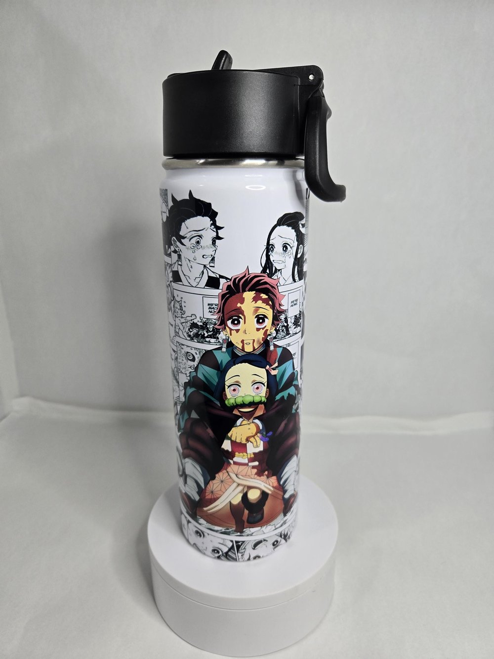 Image of 22oz Metal Anime-Inspired Sibling Duo Water Bottle Tumbler – Flip-Up Lid & Straw