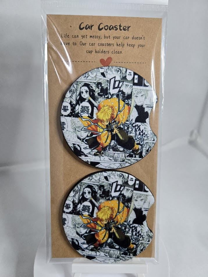 Image of Lightning Warrior Car Coasters – Set of 2 – Keep Your Ride Electrified!