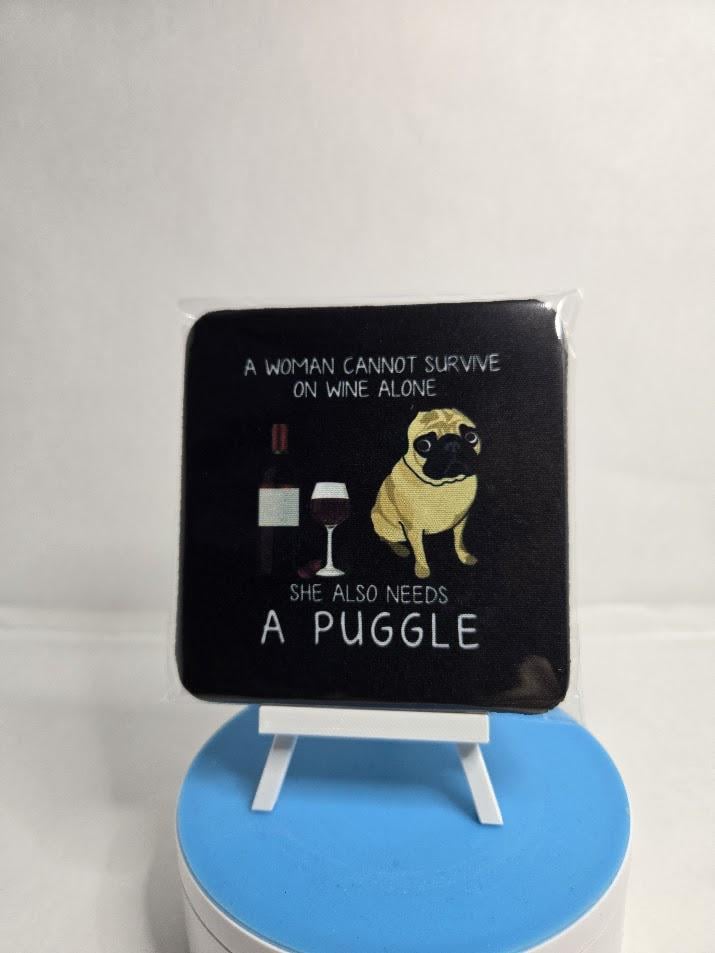 Image of 2-Pack "Wine & Puggle" Coasters – The Perfect Pairing!